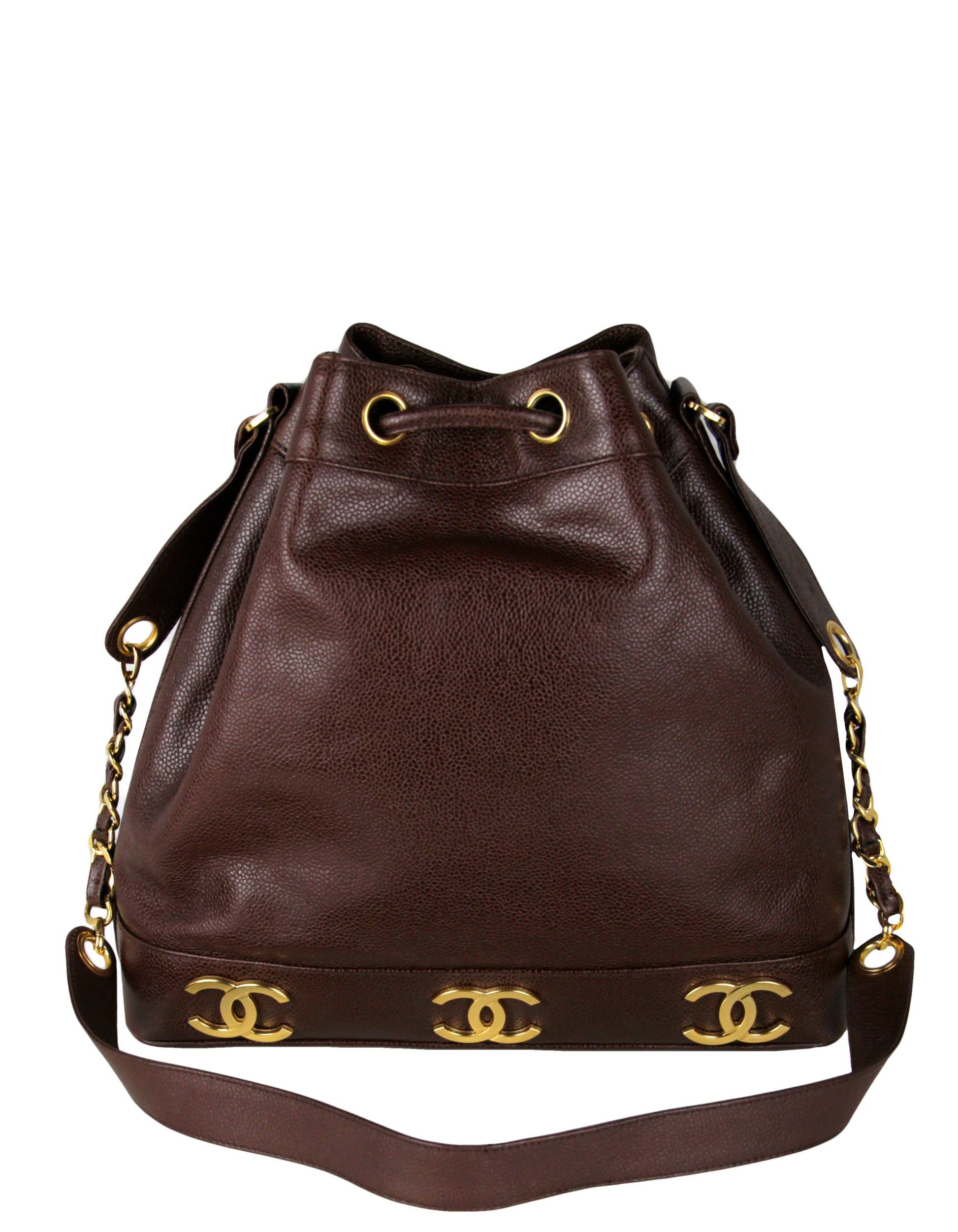 Chanel Brown Logo Caviar Leather Bucket Bucket Bag - Rovelle Bags