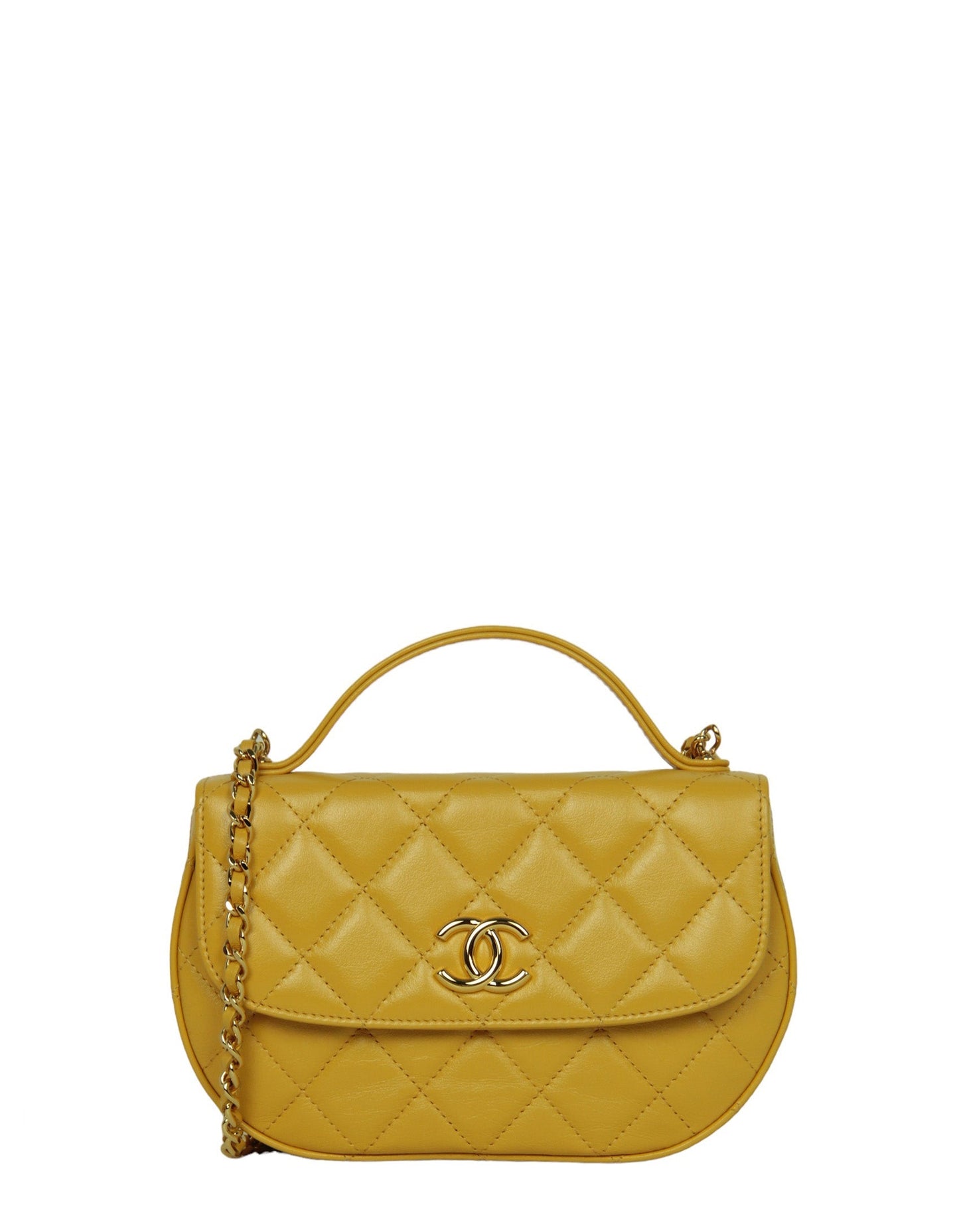 Chanel Mustard Yellow Lambskin Quilted Handle Crossbody Bag - Rovelle Bags