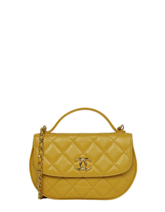 Chanel Mustard Yellow Lambskin Quilted Handle Crossbody Bag - Rovelle Bags