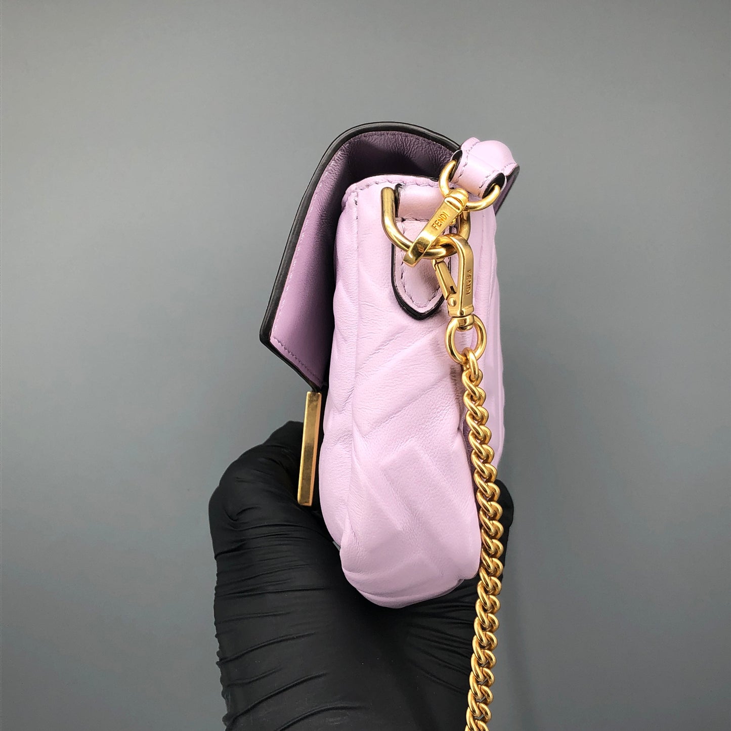 Fendi Light Purple FF Embossed Baguette Shoulder Bag
