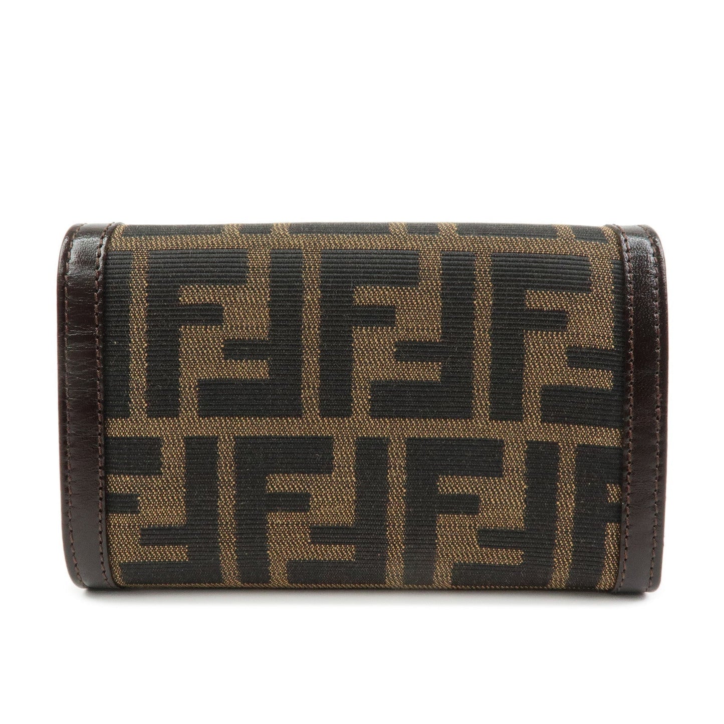 FENDI Zucca Canvas Leather Tri-fold Wallet Brown Black 31052