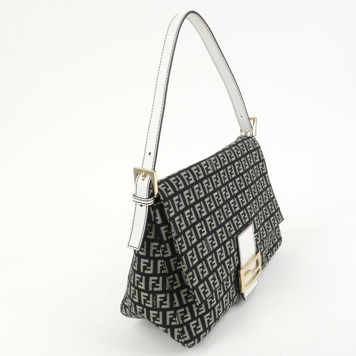 FENDI Mamma Baguette Zucchino Leather Canvas Shoulder Bag 8BR001