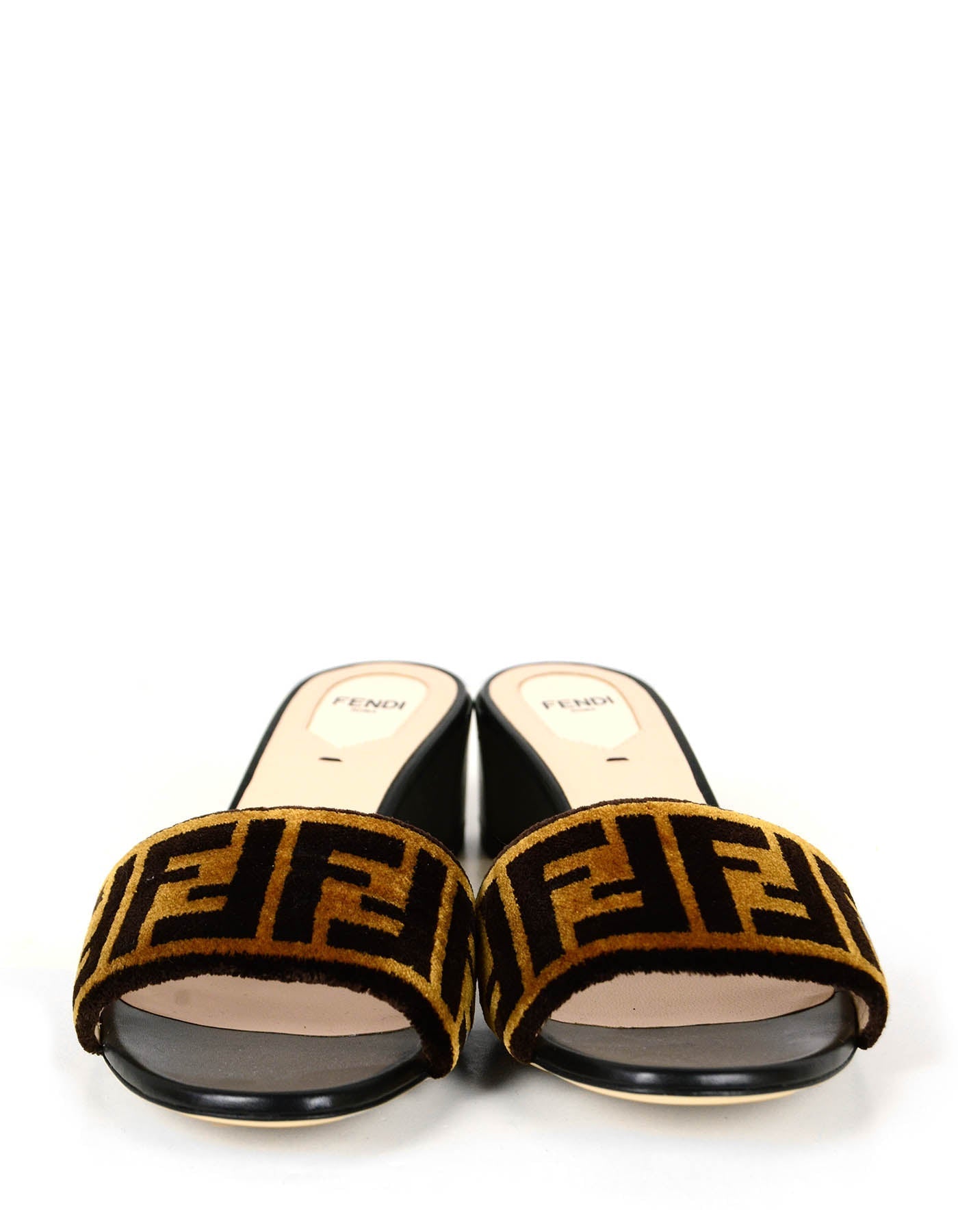 Fendi NEW Logo Print Velvet & Leather Mules sz 39.5