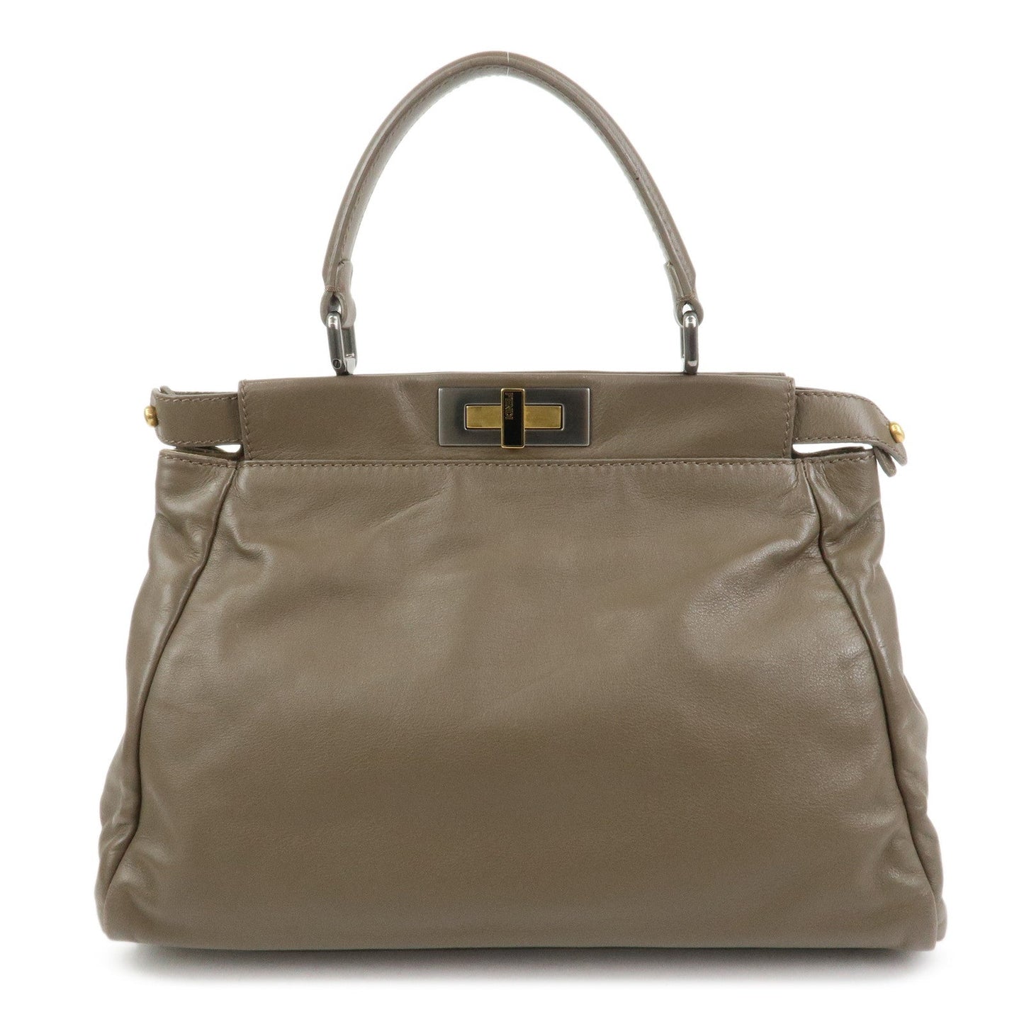 FENDI Leather Peekaboo 2Way Shoulder Bag Hand Bag Brown 8BN226
