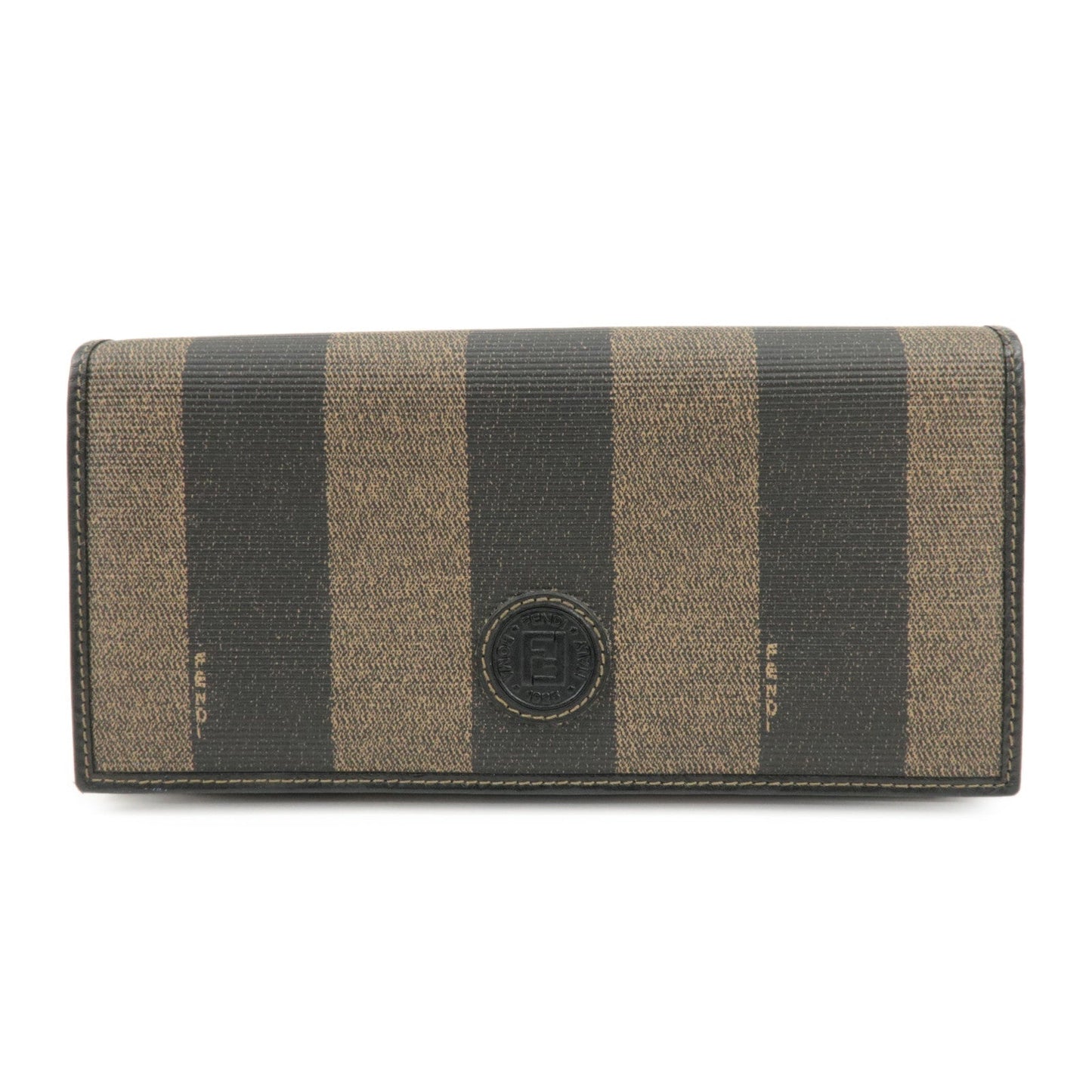 FENDI Pequin PVC Canvas Long Wallet Black Brown T20615