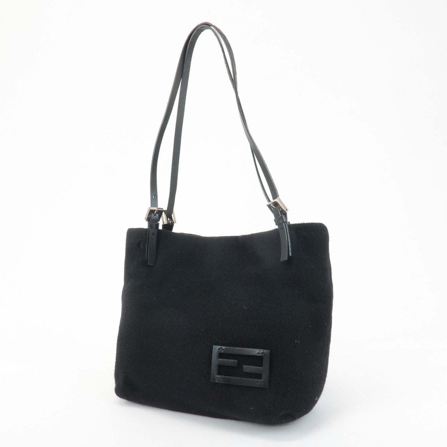 FENDI Wool Leather Tote Bag Shoulder Bag Black 26633