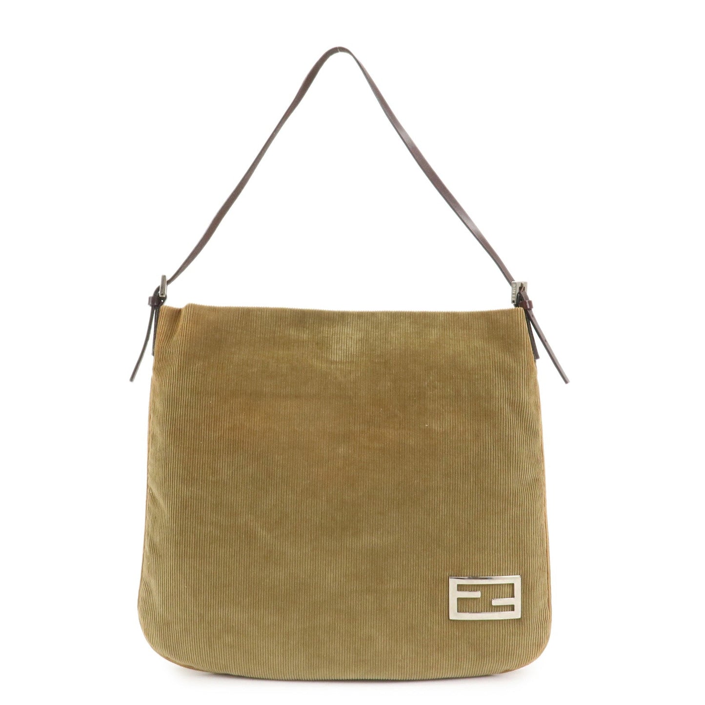 FENDI Corduroy Leather Shoulder Bag Brown 26733
