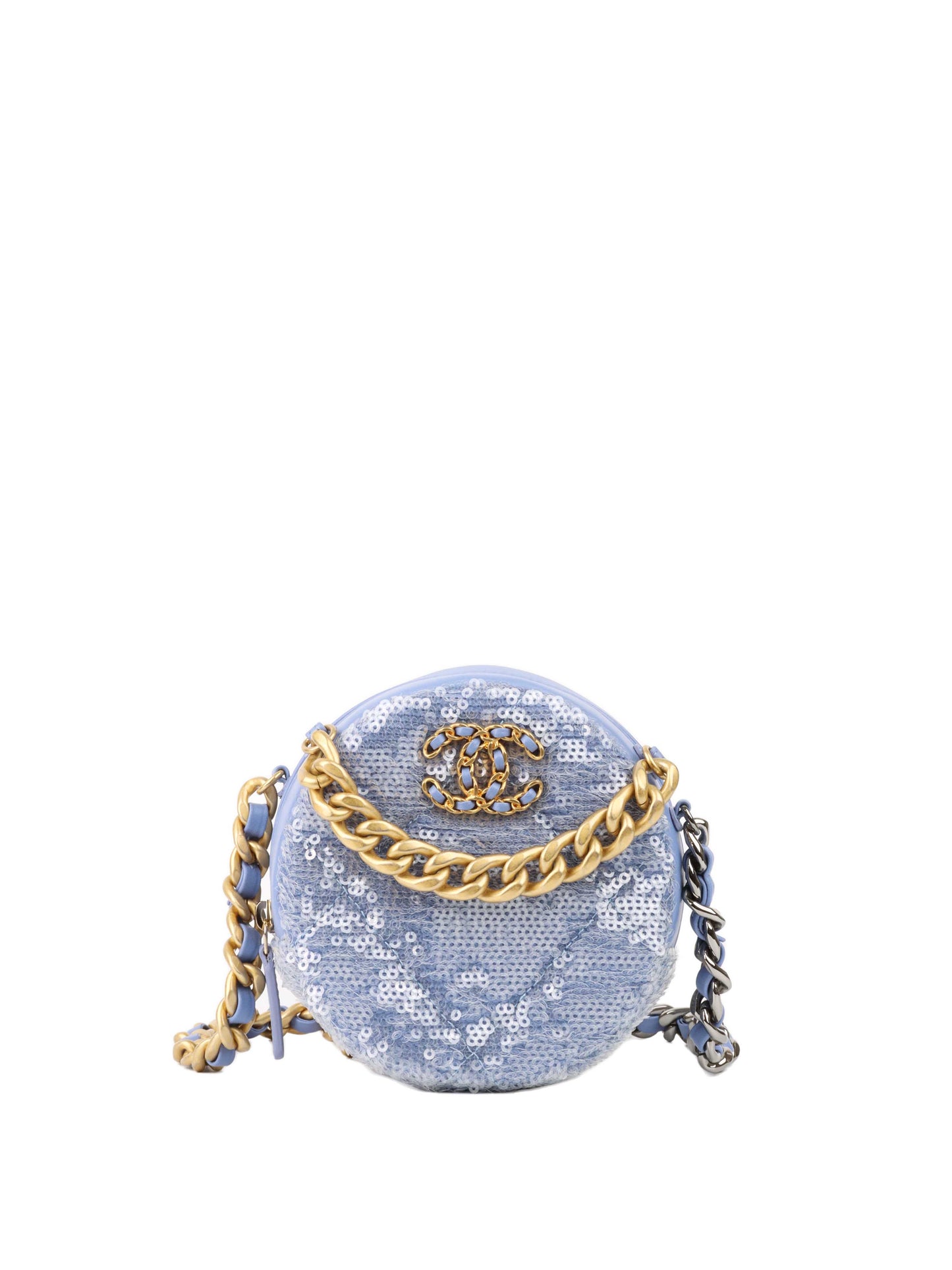 Chanel 19 Round Blue Sequinned Clutch Clutch Bag - Rovelle Bags