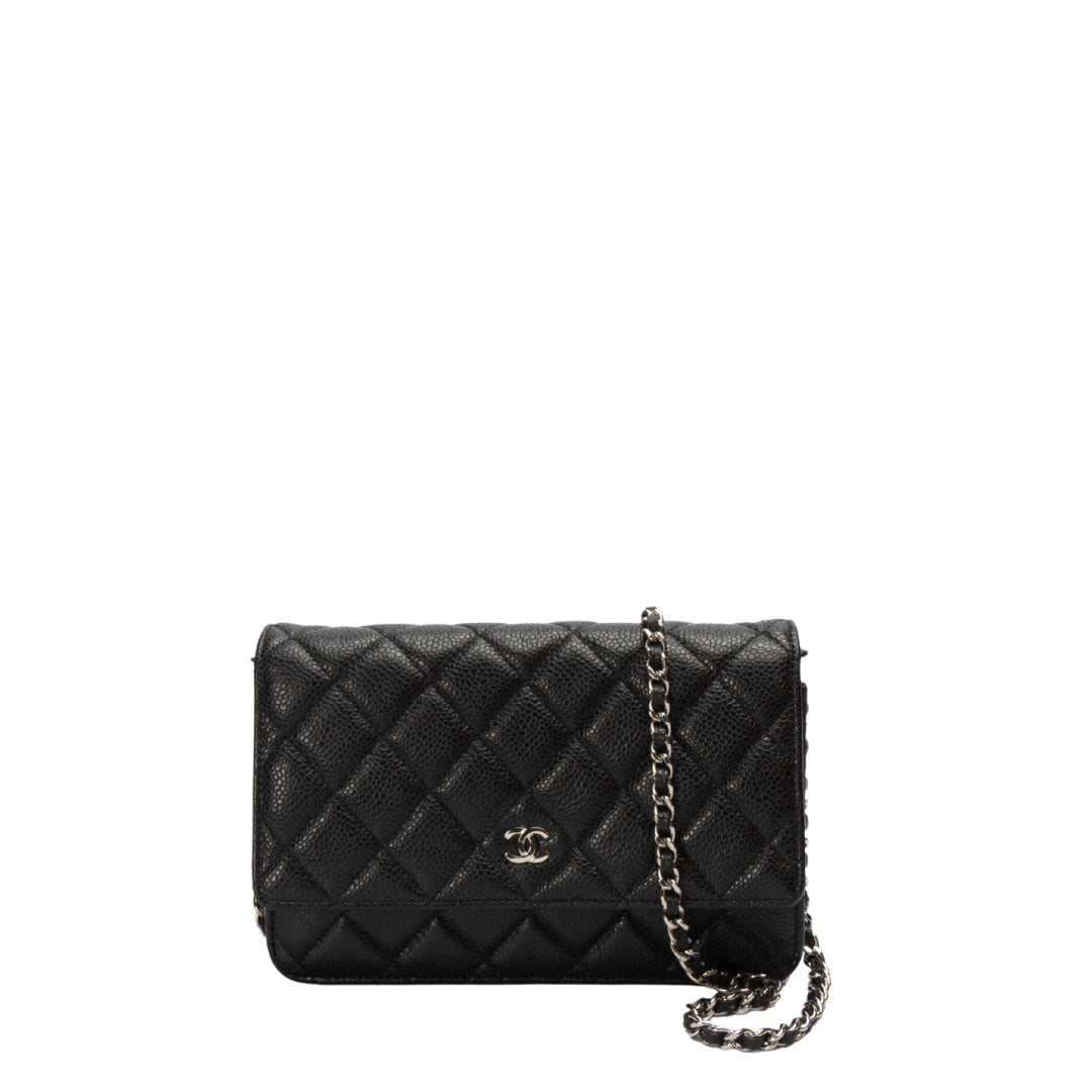 Chanel Black Caviar Quilted Wallet on Crossbody Bag - Rovelle Bags