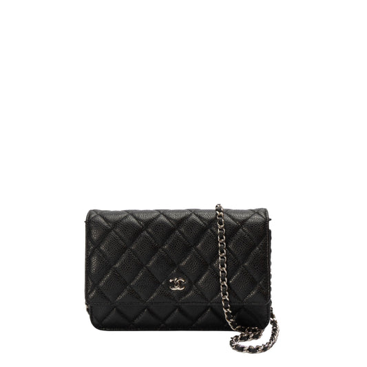 Chanel Black Caviar Quilted Wallet on Crossbody Bag - Rovelle Bags