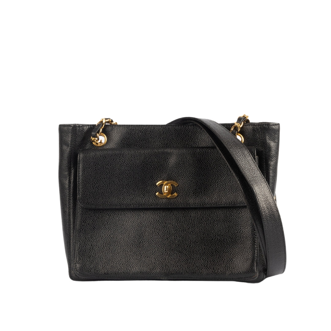 Chanel Black Caviar Leather Classic Front Shoulder Bag - Rovelle Bags