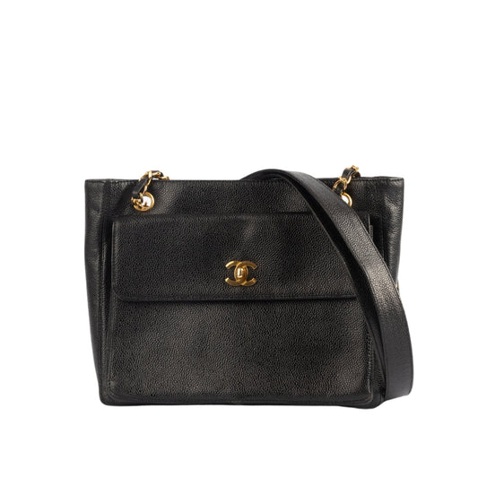 Chanel Black Caviar Leather Classic Front Shoulder Bag - Rovelle Bags