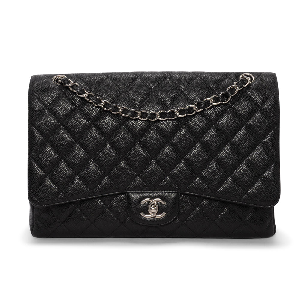 Chanel Black Quilted Caviar Jumbo Single Flap Bag - Rovelle Bags