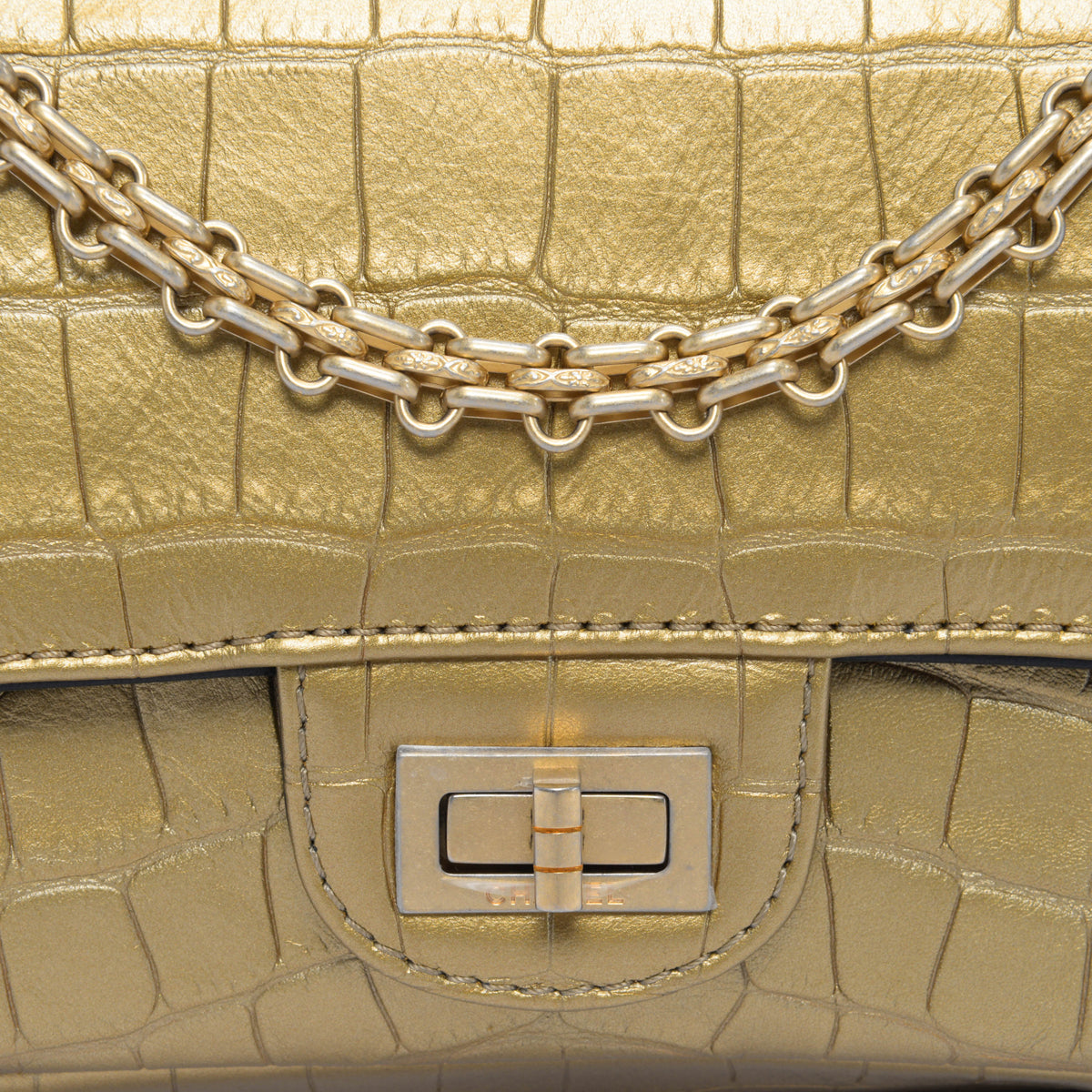 Chanel Black Lambskin Croc Embossed 2.55 Flap Bag - Rovelle Bags