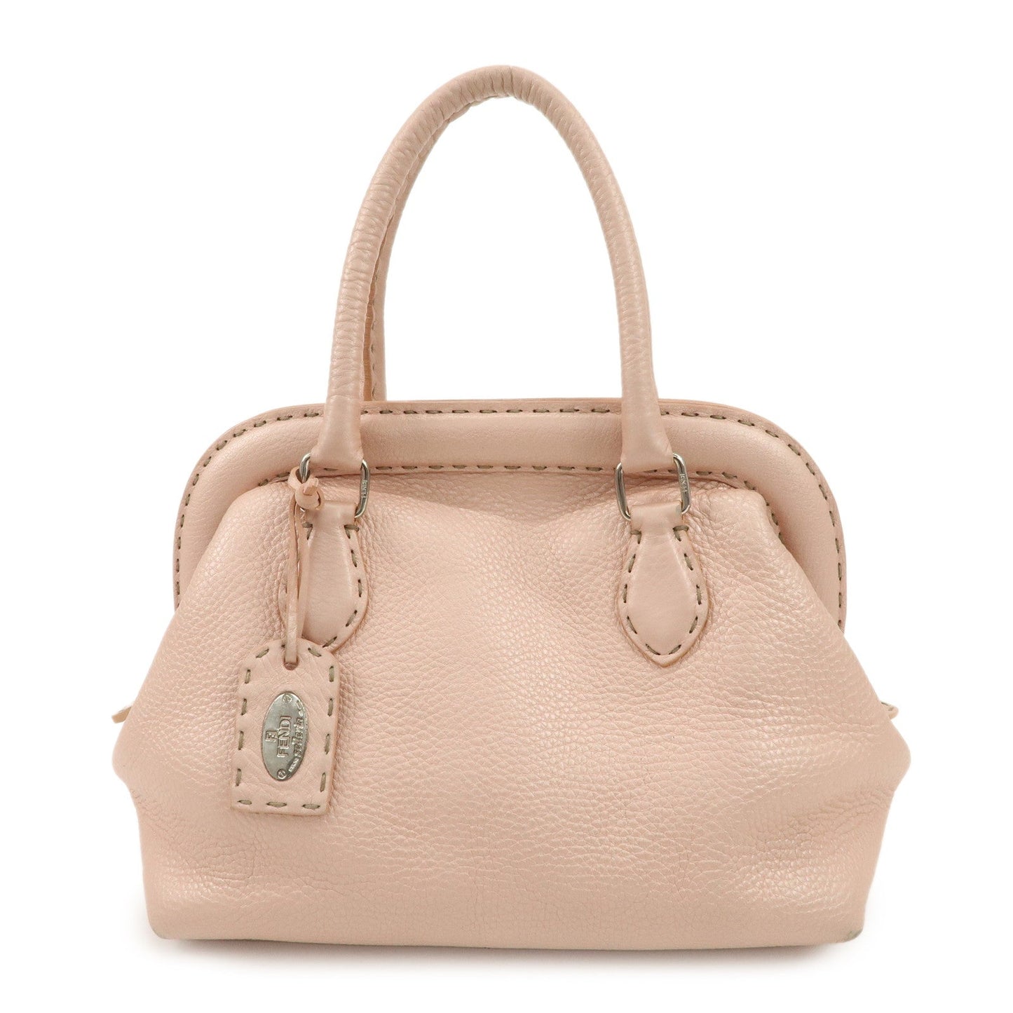 FENDI Selleria Leather Boston Bag Hand Bag Pink 8BN127