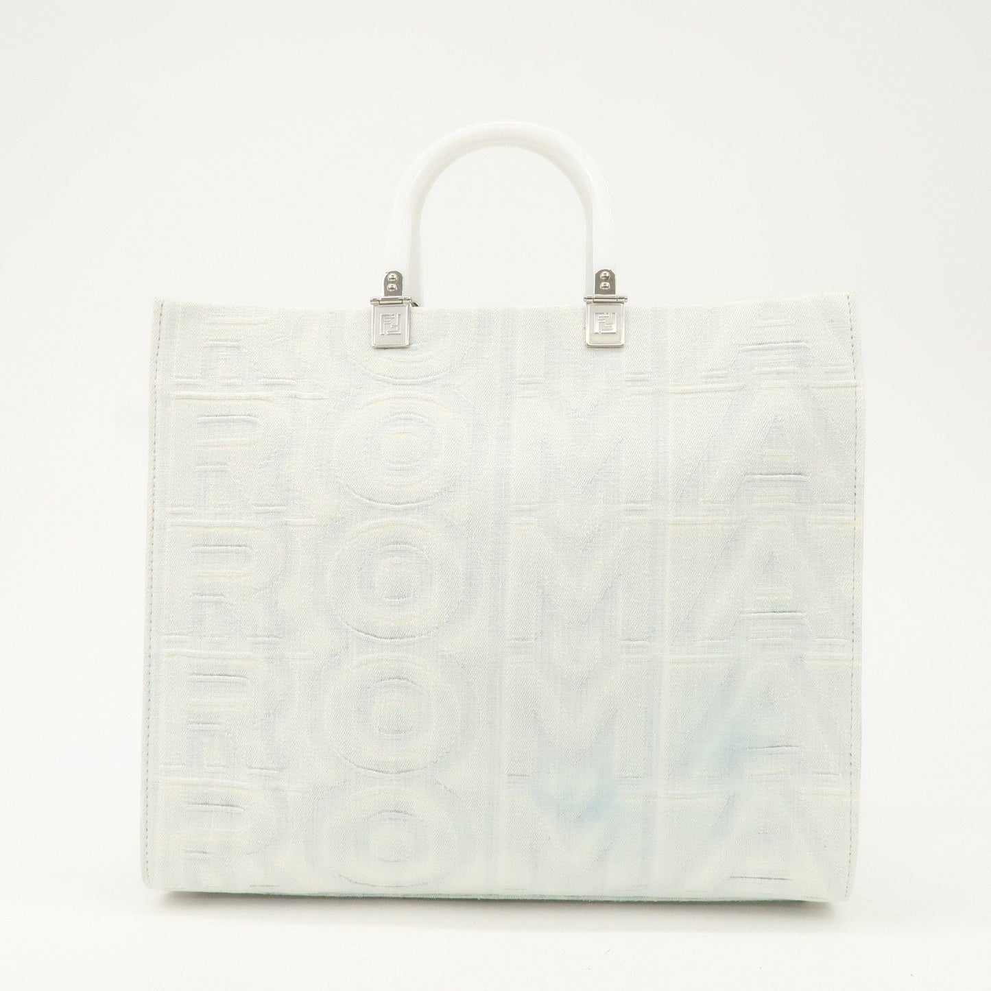 FENDI Leather Sunshine Medium 2Way Tote Bag Hand Bag White 8BH386