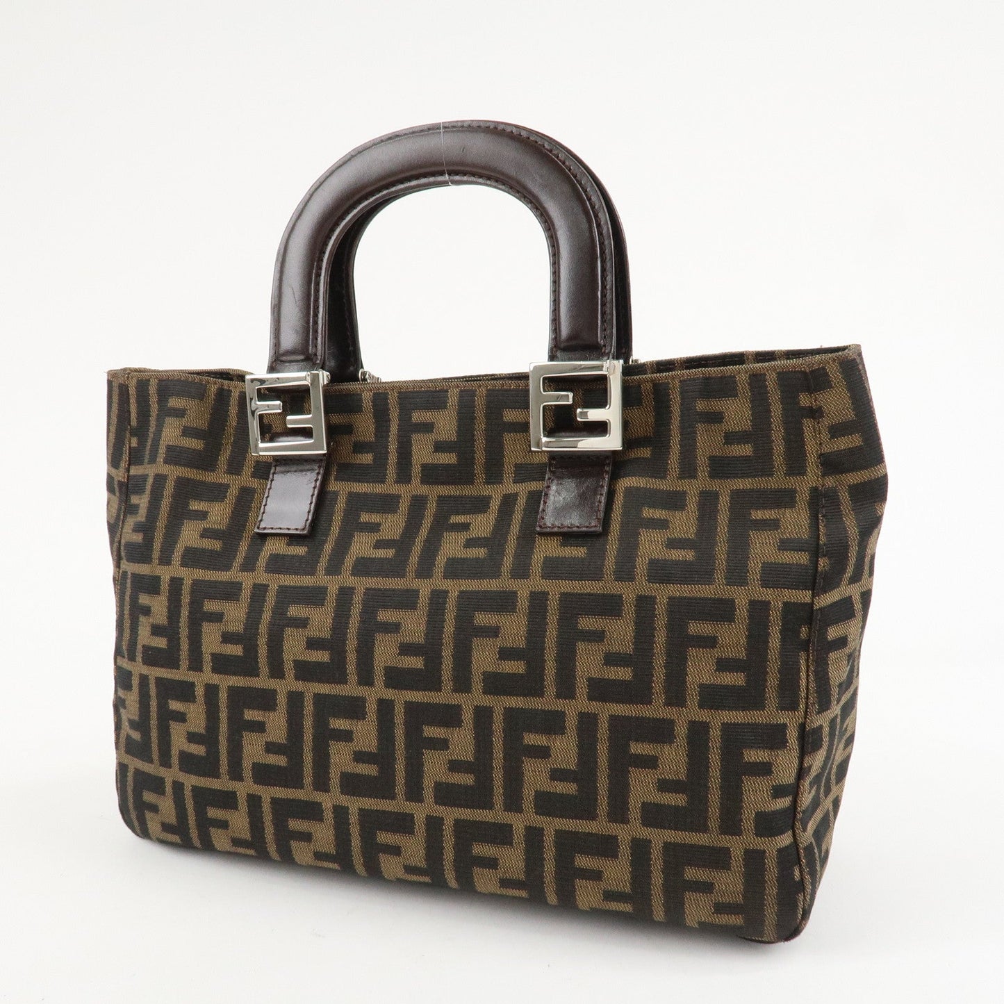 FENDI Zucca Canvas Leather Tote Bag Hand Bag Black Brown 26693