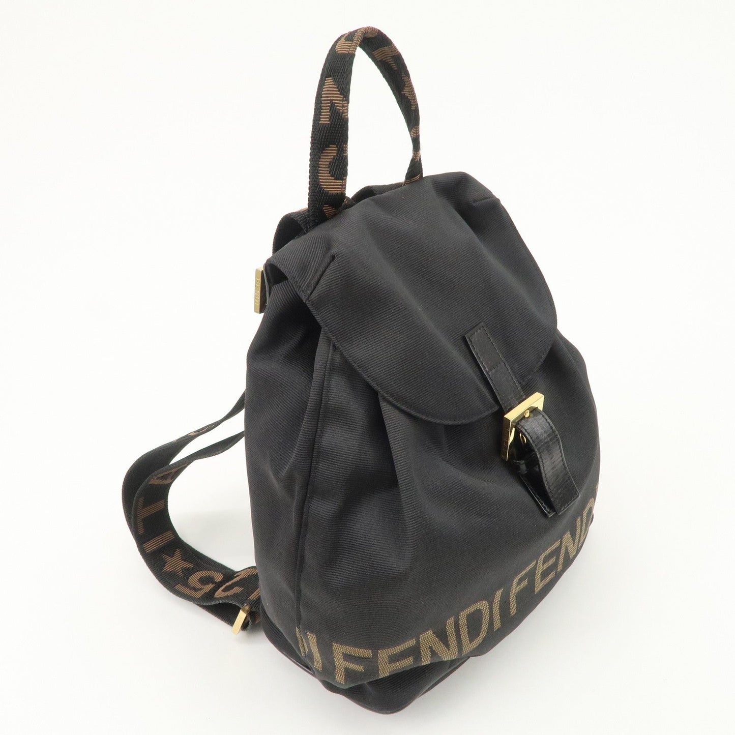 FENDI Nylon Leather Back Pack Black Gold Hardware 263390