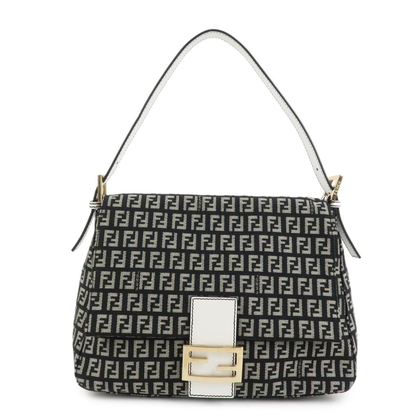 FENDI Mamma Baguette Zucchino Leather Canvas Shoulder Bag 8BR001