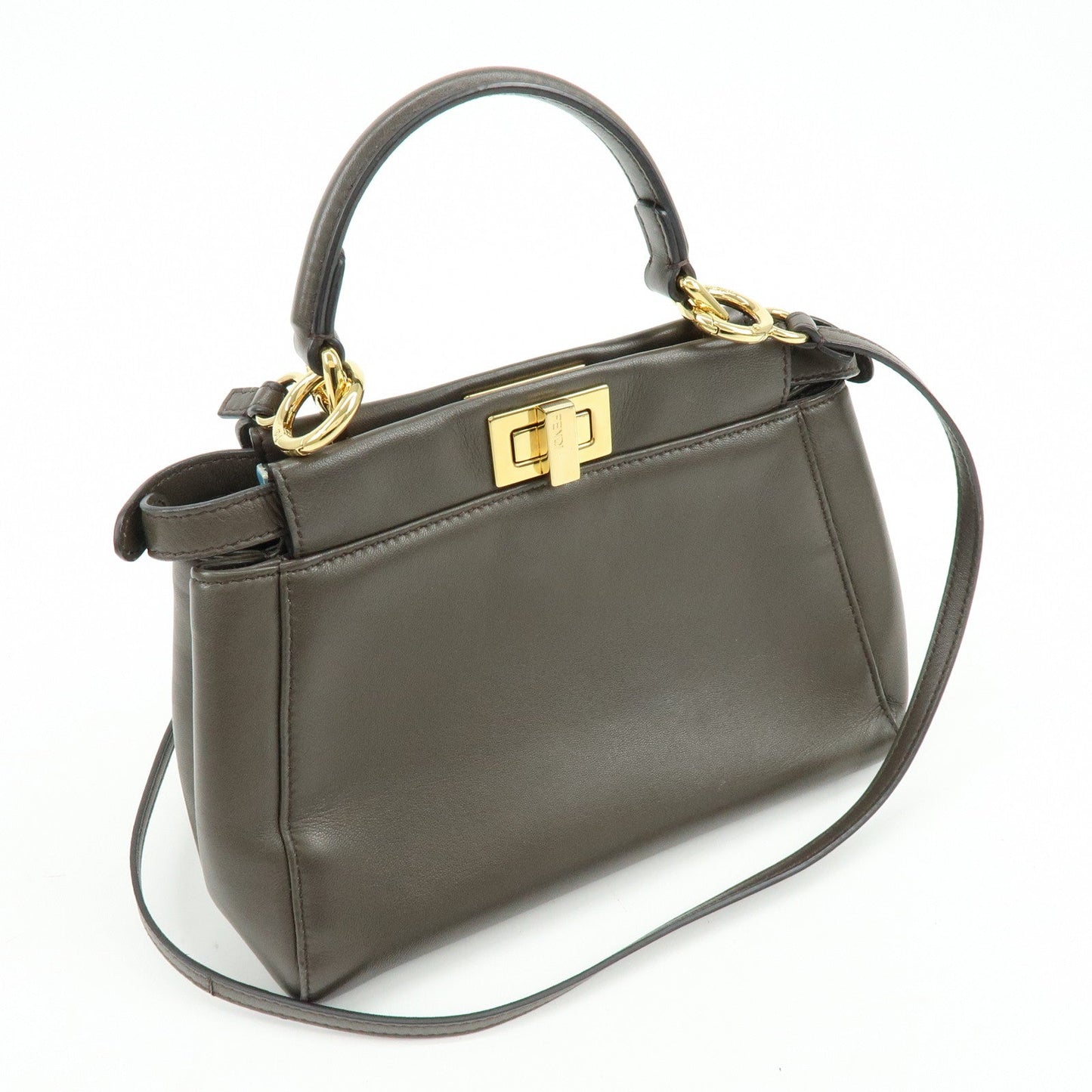 FENDI Mini Peekaboo Leather 2Way Bag Shoulder Bag Greige 8BN244