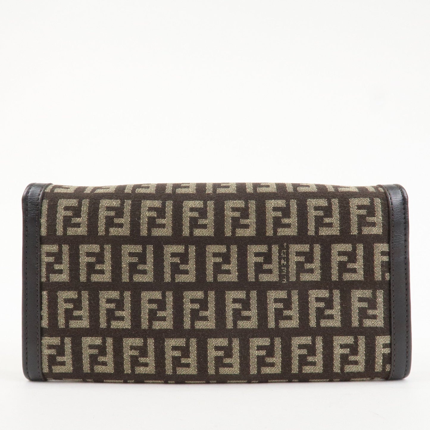 FENDI Zucchino Canvas Leather Bi-Fold Long Wallet Dark Brown 8M0021