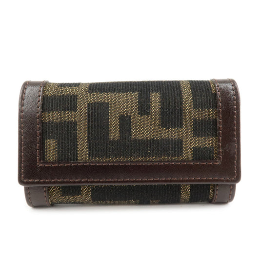 FENDI Zucca Canvas Leather 6 Ring Key Case Key Holder Brown 10163