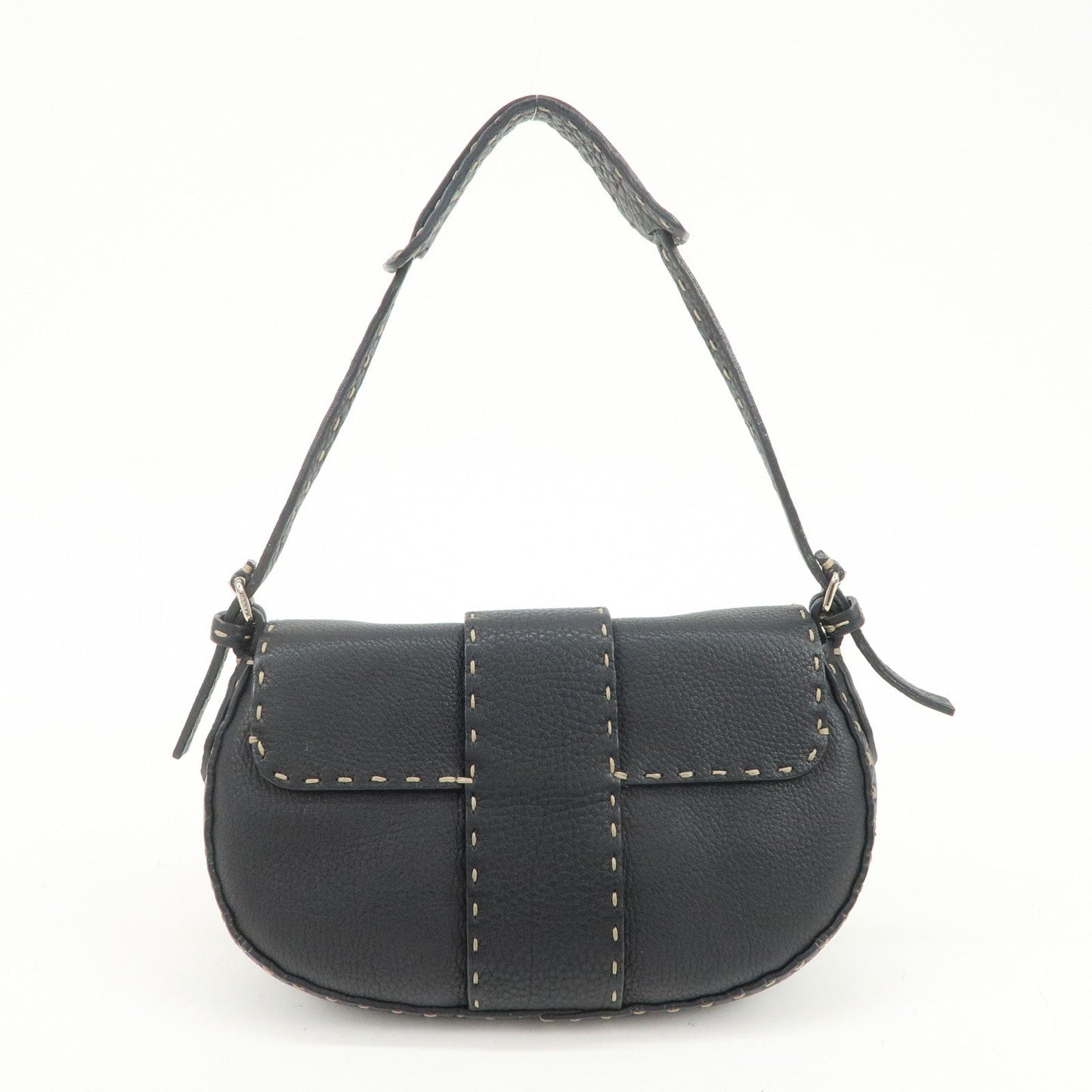 FENDI Seleria Leather Hand Bag Shoulder Bag Black 8BR430