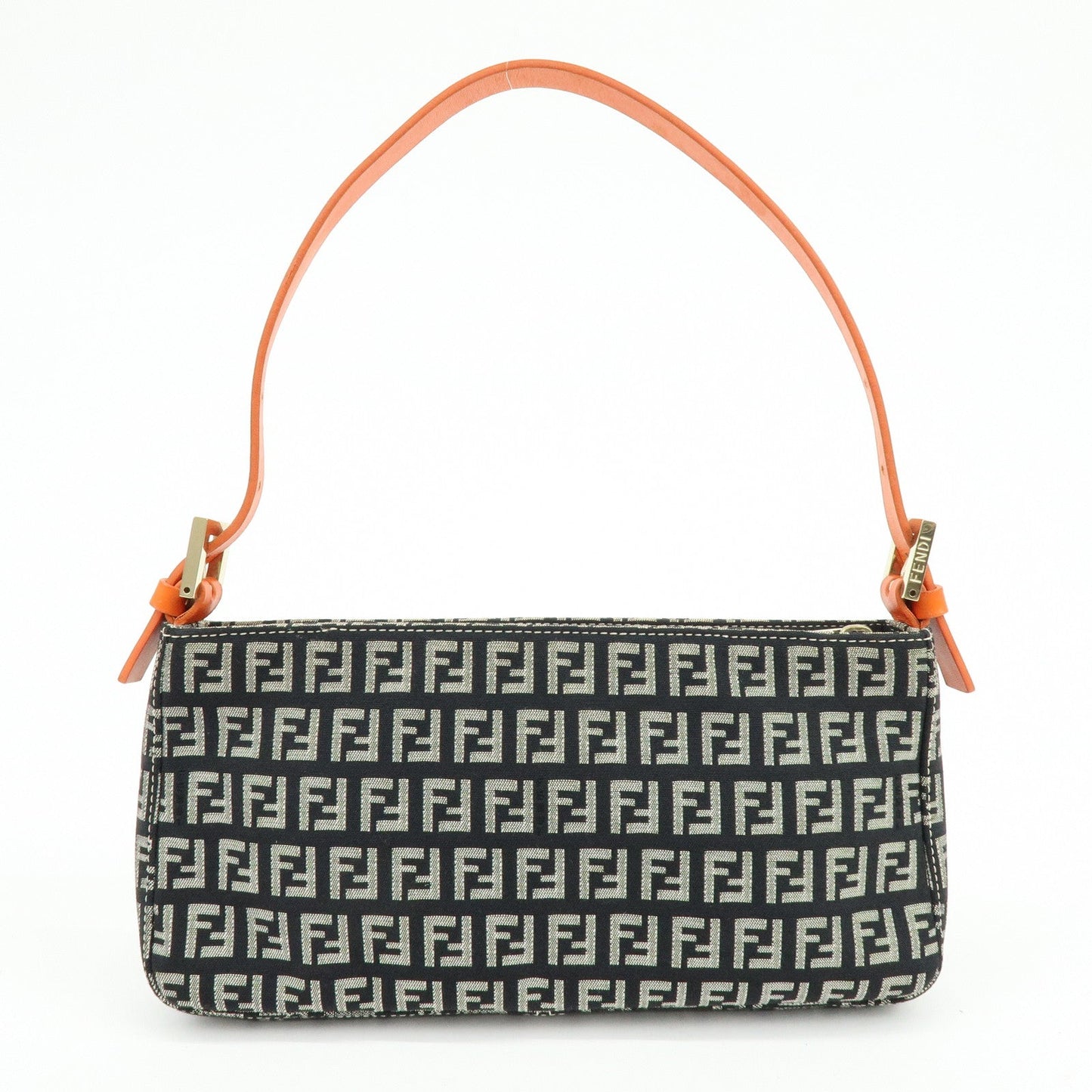 FENDI Zucchino Canvas Leather Shoulder Bag Black Orange 8BR042