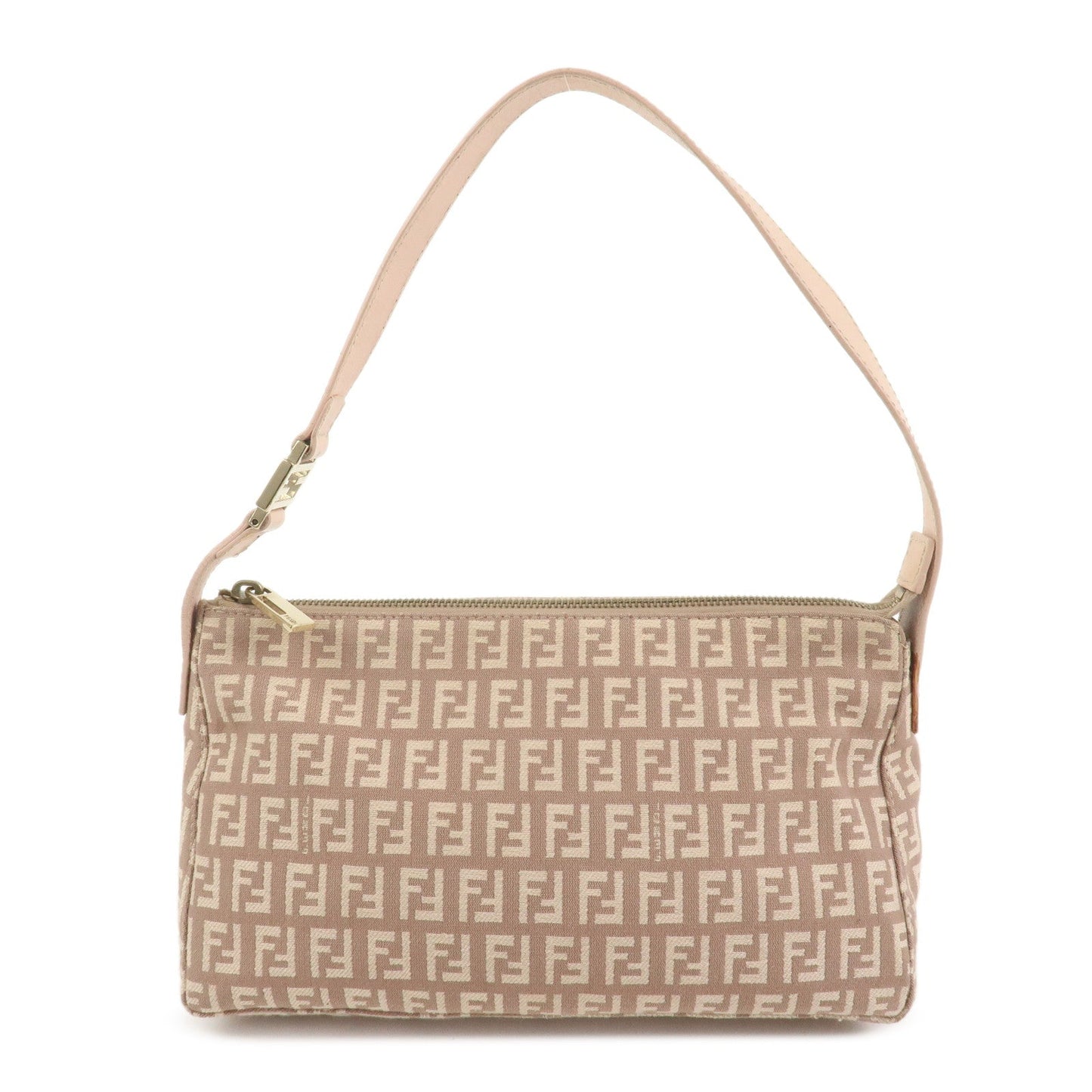 FENDI Zucchino Canvas Leather Shoulder Hand Bag Pink Beige 8BR444