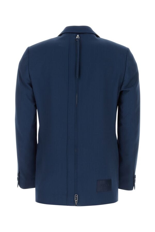 Fendi Man Blue Wool Blend Blazer