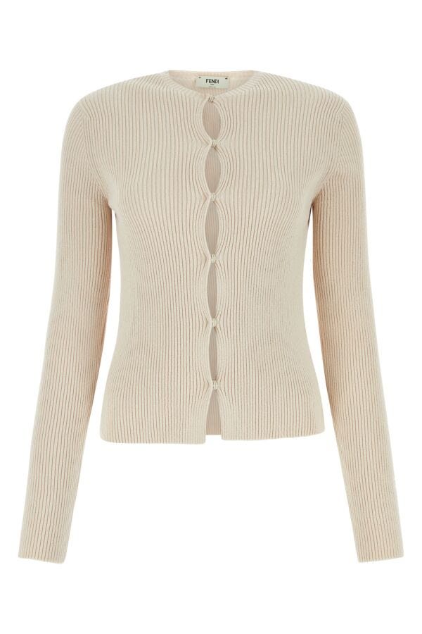 Fendi Woman Sand Cotton Blend Cardigan