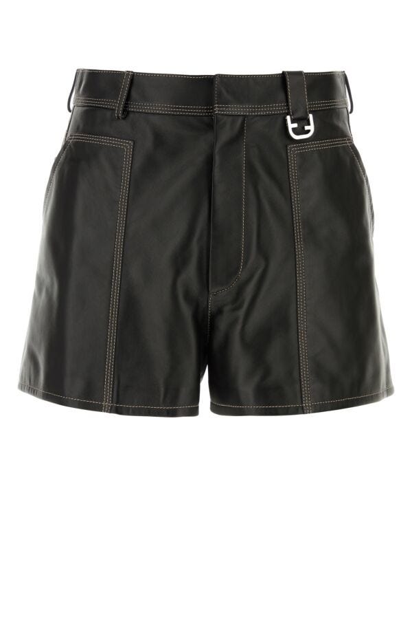 Fendi Man Black Leather Shorts