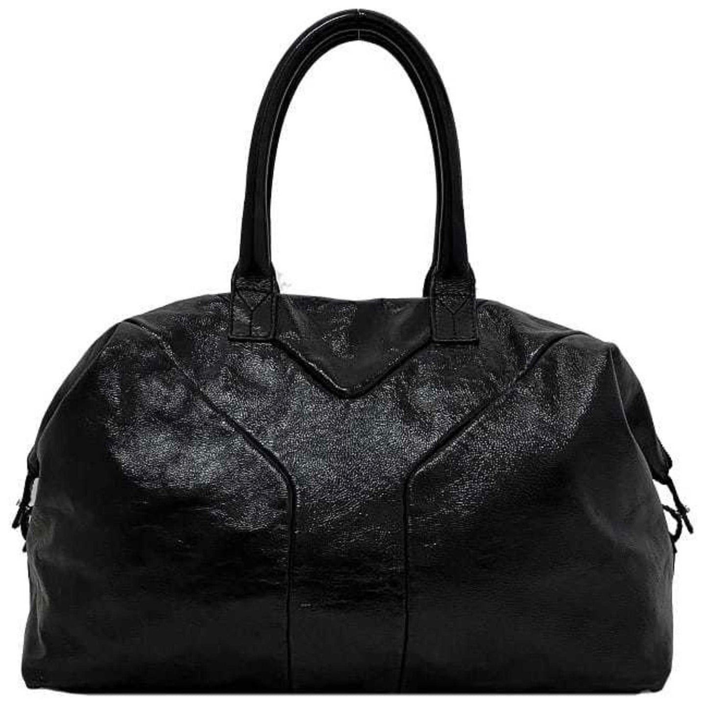 Yves Saint Laurent Easy Boston Embroidery Stitch Y Tote Bag in Black Patent Leather