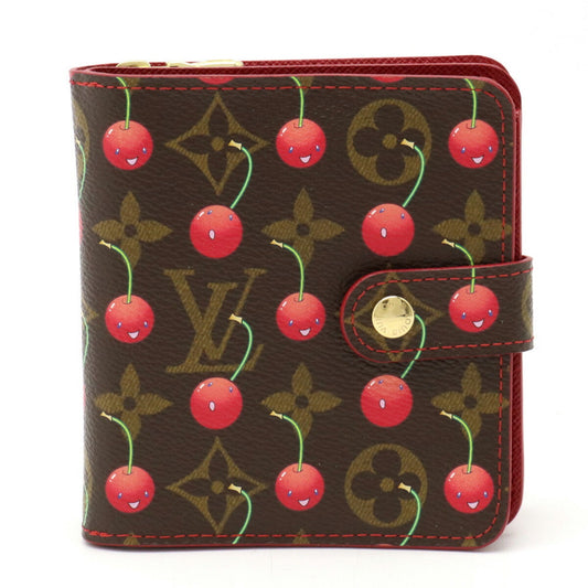LOUIS VUITTON Monogram Cherry Zip Bifold Wallet U-shaped Takashi Murakami M95005