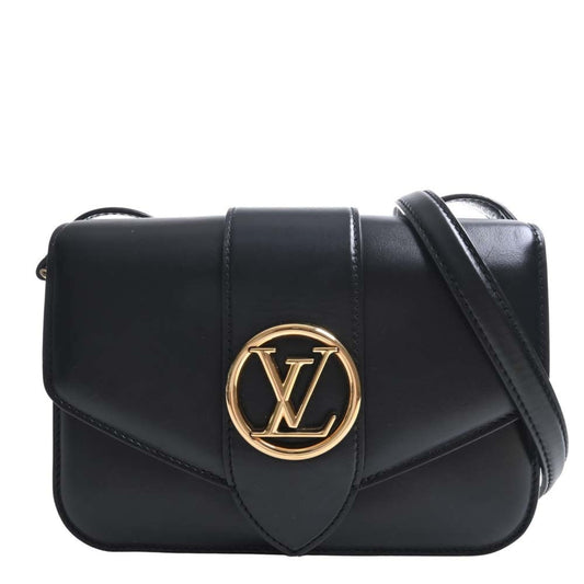 LOUIS VUITTON Leather LV Pont Neuf Shoulder Bag M55948 Black Ladies