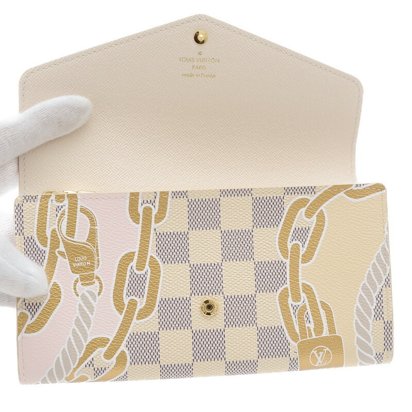 LOUIS VUITTON Damier Azur Portefeuille Sara NM Chain Pattern Zipper Long Wallet N40482