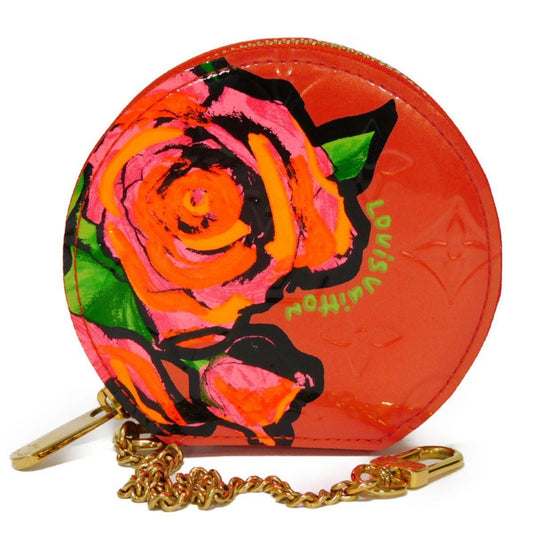 LOUIS VUITTON Coin Case Porte Monet Chapeau Embossed Patent Monogram Vernis Rose Orange Sunset M93691 Women's Wallet
