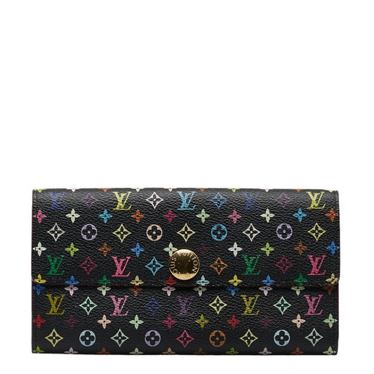 LOUIS VUITTON Monogram Multicolor Portefeuille Sarah Long Wallet M93533 Noir Black PVC Leather Women's