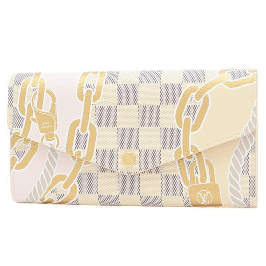 LOUIS VUITTON Damier Azur Portefeuille Sara NM Chain Pattern Zipper Long Wallet N40482