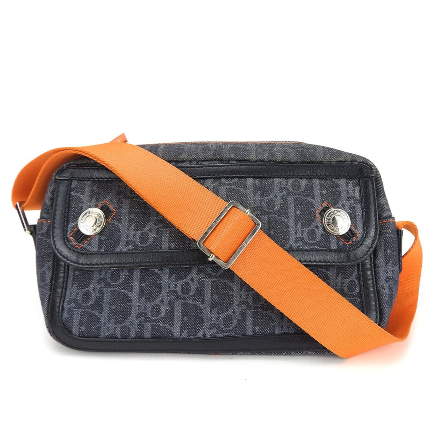Christian Dior Navy Orange Denim Leather Shoulder Bag ()