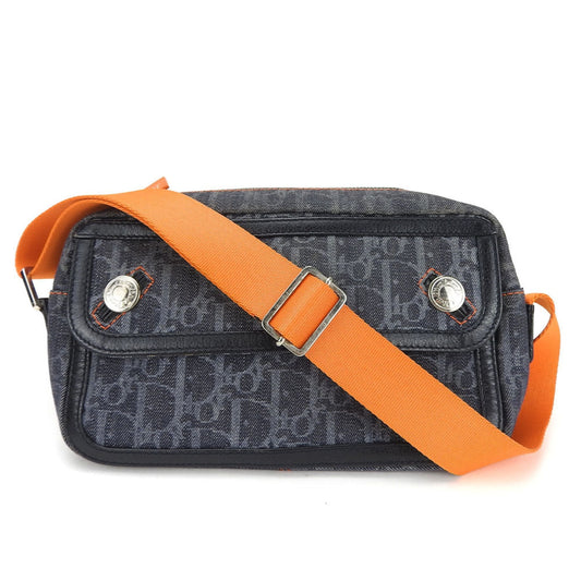 Christian Dior Navy Orange Denim Leather Shoulder Bag ()