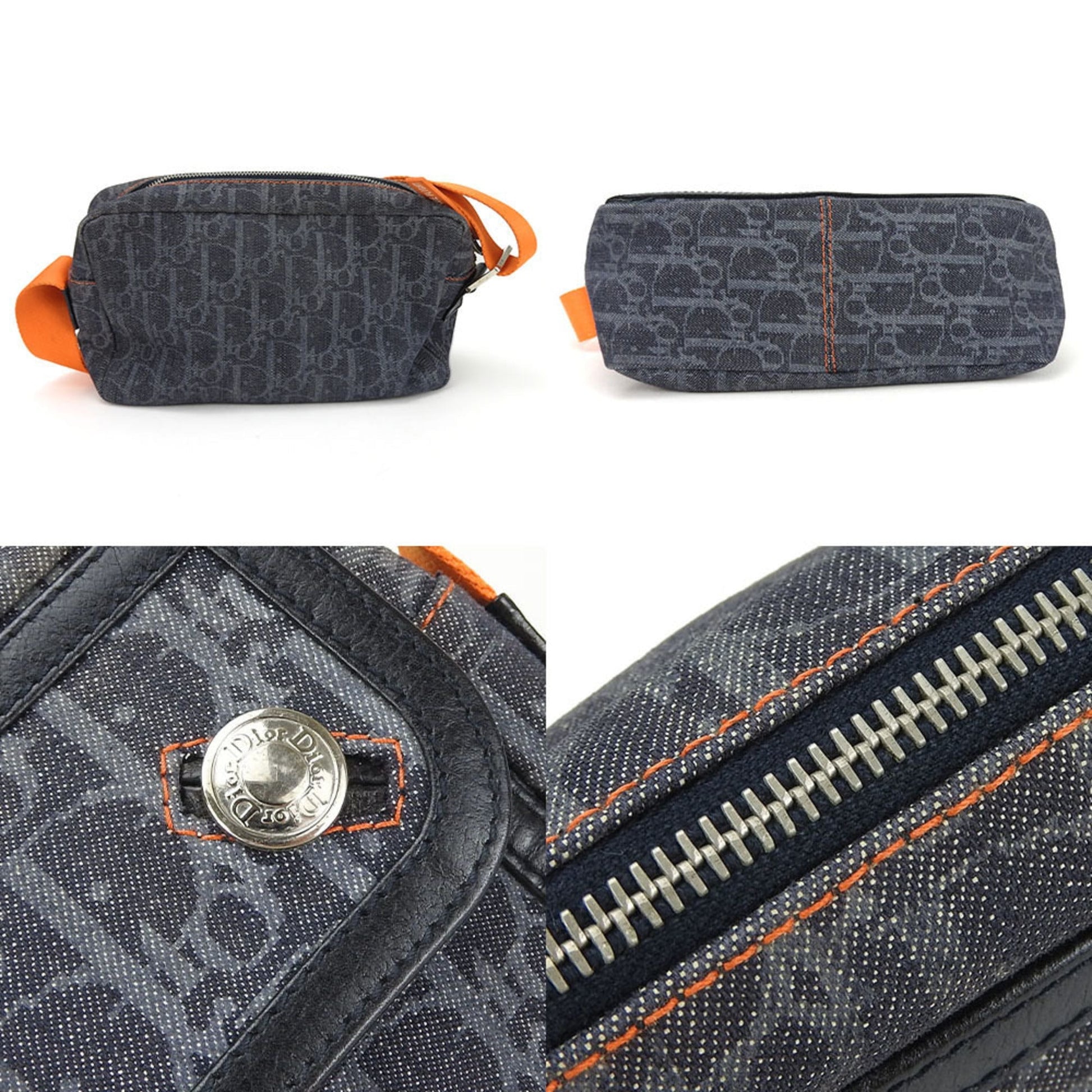 Christian Dior Navy Orange Denim Leather Shoulder Bag ()