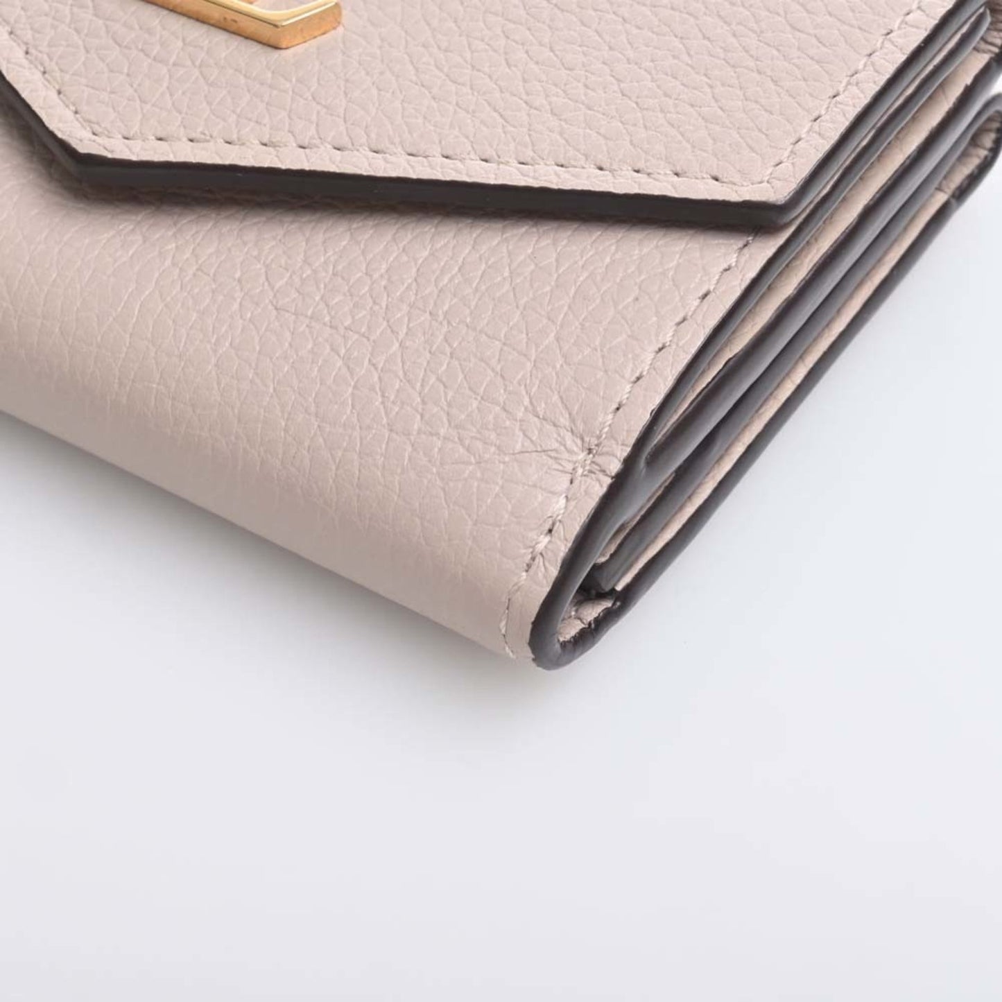 LOUIS VUITTON Leather Portefeuille Lock Trifold Wallet M69340 Greige Women's