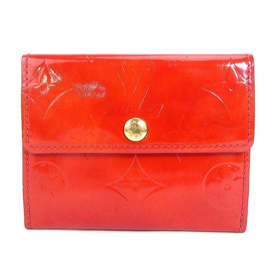LOUIS VUITTON coin case card monogram verni patent leather red gold ladies