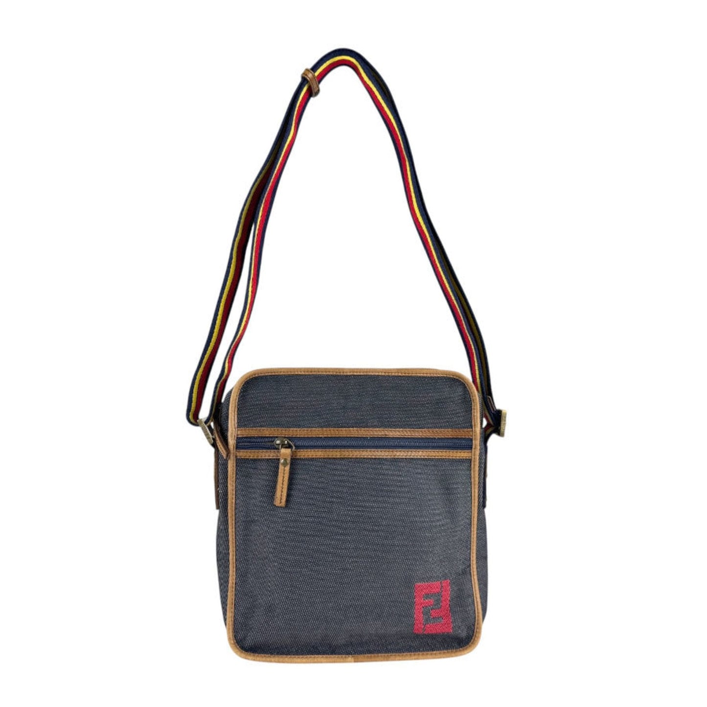 Christian Dior Brown Navy Denim Leather Shoulder Bag ()