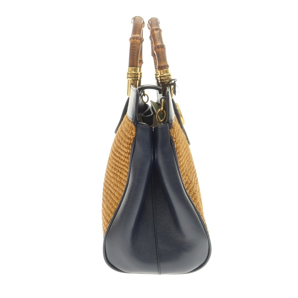 Gucci Bamboo Double G Straw Handbag