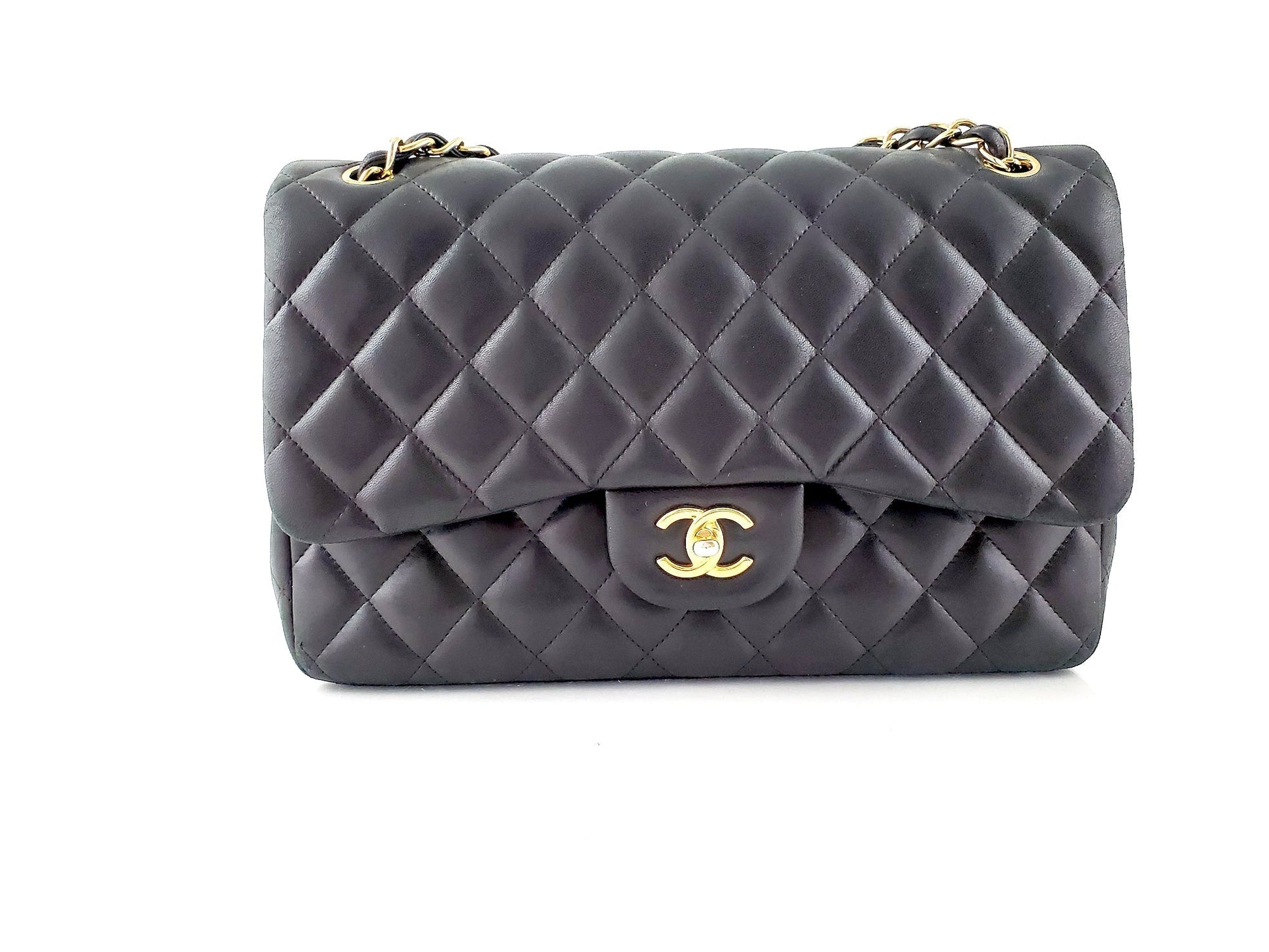 Chanel Lambskin Quilted Gold Hardware Jumbo Flap Bag - Rovelle Bags