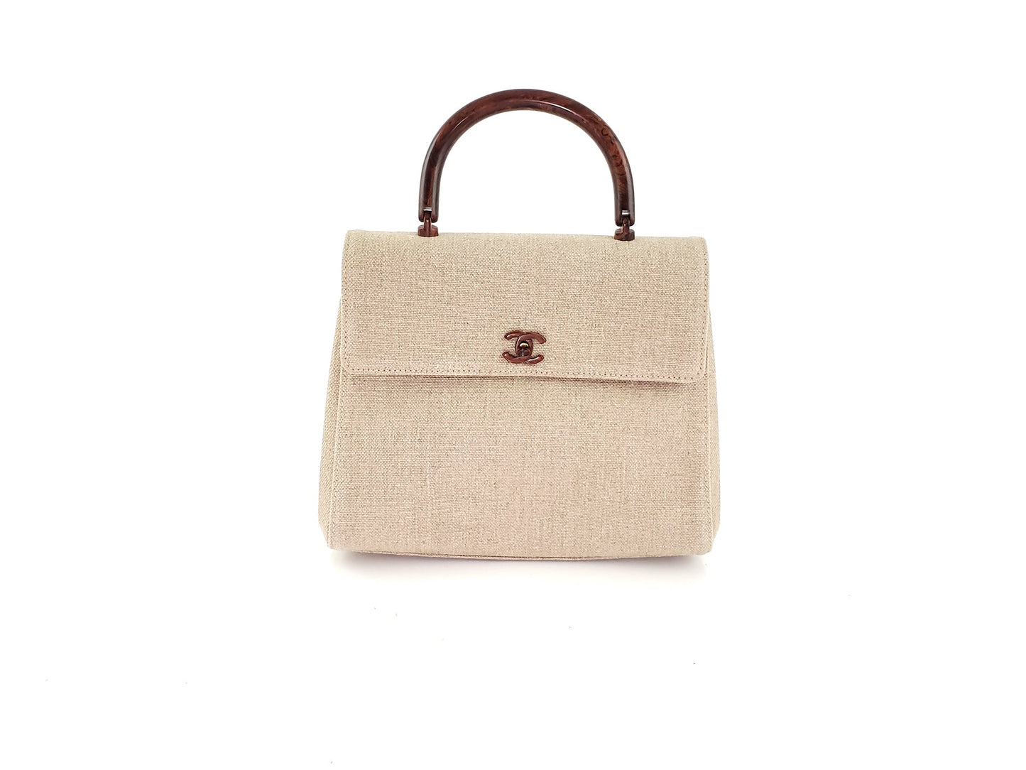 Chanel Kelly Wood Canvas Top Handle Handbag - Rovelle Bags