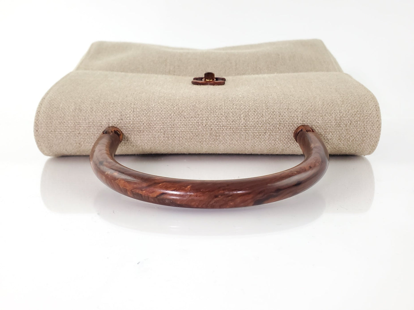 Chanel Kelly Wood Canvas Top Handle Handbag - Rovelle Bags