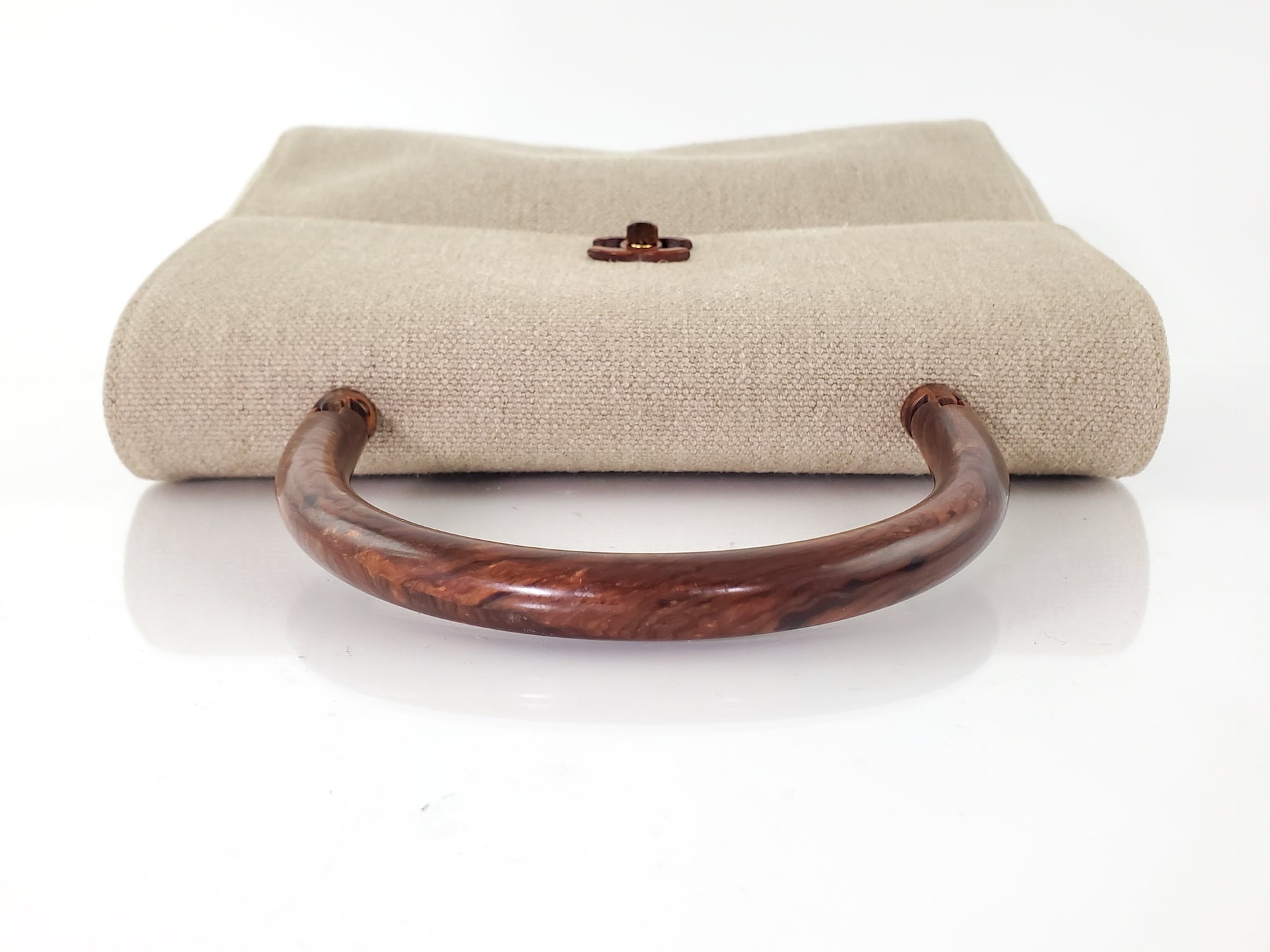 Chanel Kelly Wood Canvas Top Handle Handbag - Rovelle Bags